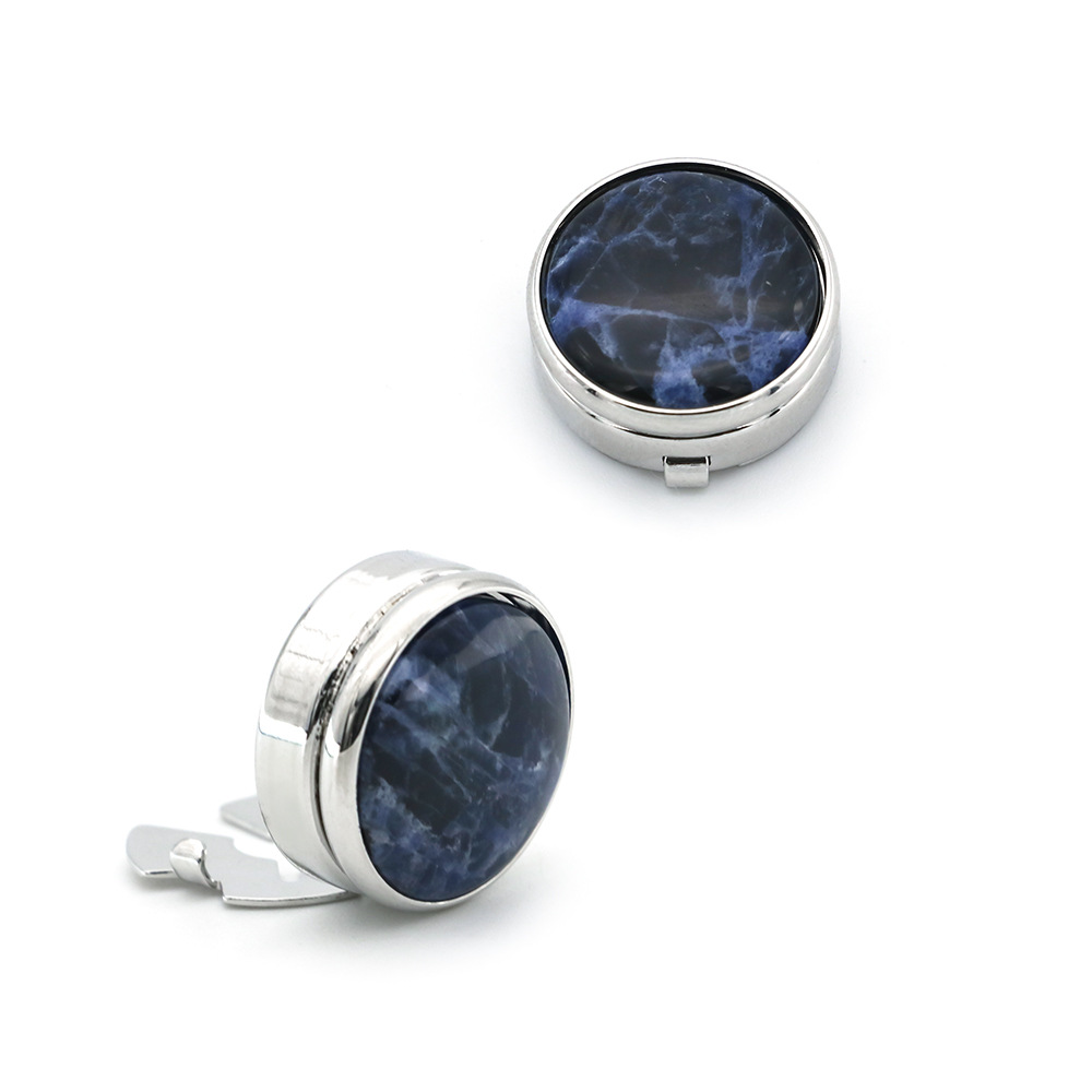 [Illegal shirt buckle] men's round mysterious blue Natural Stone cufflinks business gem Ordinary buttons