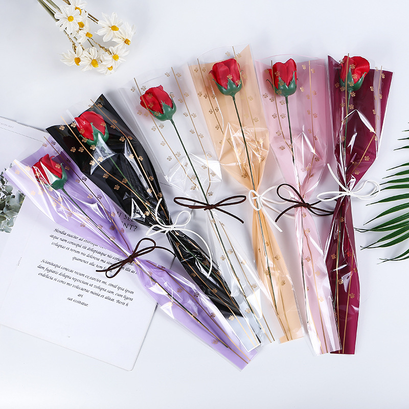新品加厚6丝50支玫瑰花包装袋单双支包装OPP塑料袋包装纸鲜花材料