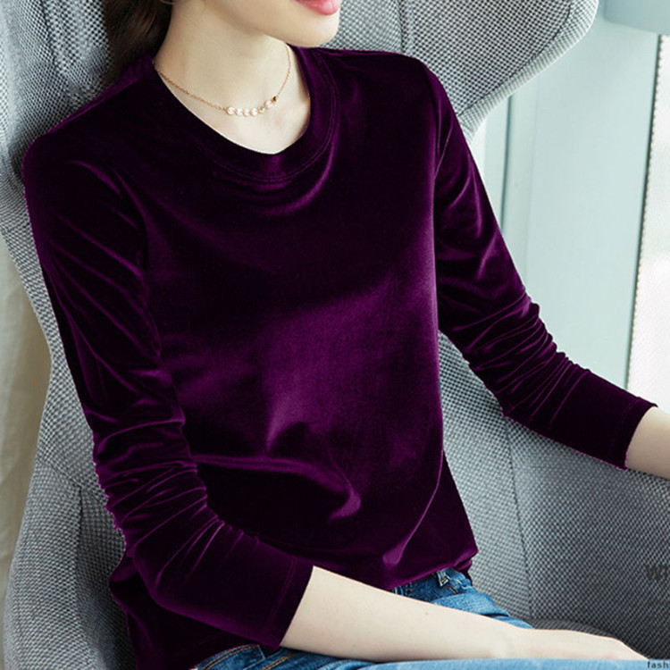 Velvet Long-Sleeve T-Shirt for Women, 2026 Autumn/Winter European New Style, Round Neck Slim-Fit Base Shirt Velvet Long-Sleeve T-Shirt for Women, 2026 Autumn/Winter European New Style, Round Neck Slim-Fit Base Shirt