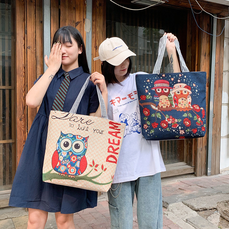 Factory Wholesale Tutoring Embroidered Fashion Canvas Bag Korean Style Simple Shoulder Bag Handbag Women's Bag Large Capacity Shopping Bag