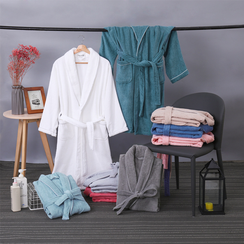 Hotel bathrobe cotton towel material adult couple nightgown spring and autumn long cotton white bathrobe logo wholesale