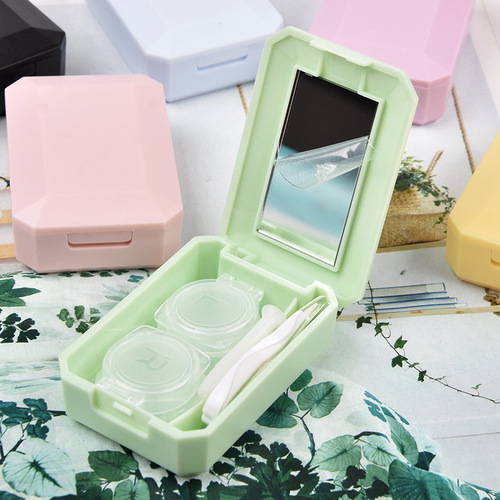 KD107 Cute and Simple Contact Lens Case Plain Color Contact Lens Companion Care Box Square Frosted Contact Lens Box