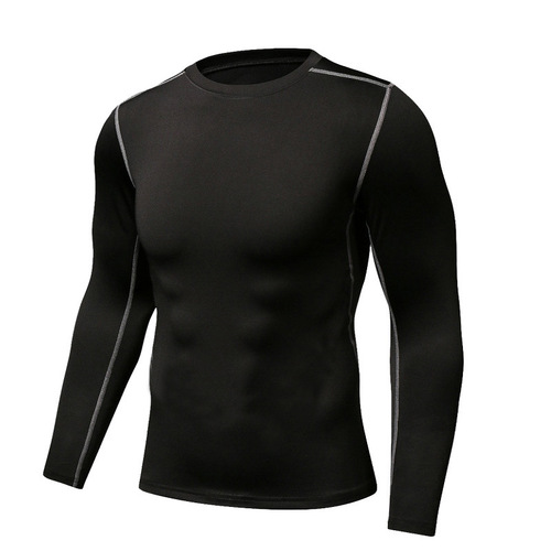 Velvet long-sleeved fitness clothes, men's winter warm sports fitness clothes, running basketball base training, breathable quick-drying clothes