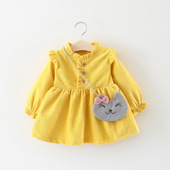 577 Children's Clothing Wholesale Spring and Autumn Women's Children's Long Sleeve Dress Shirt Children's Clothing Solid Color Base Dress, Including Sending Little Cat Satchel for Distribution
