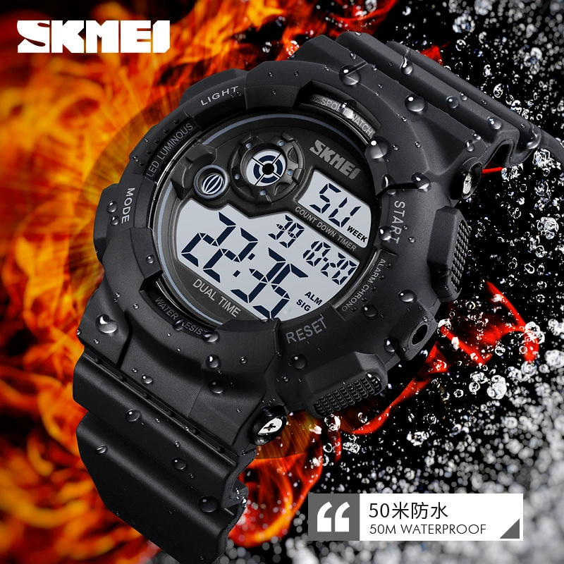 Спортивные цифровые часы SKMEI 1583, водостойкость 30–50 м, ремешок ABS+PU, двойное время