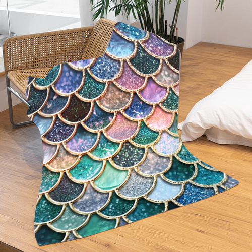 DIY Fleece Fish Pattern Autumn/Winter Heating Sofa Cover Blanket High Definition Digital Printing Double Sided Flannel Air Conditioning Blanket