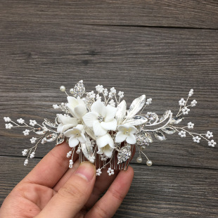 New Korean Style Handmade Beaded Ceramic Flower Hair Combing Mori Style Super Fairy Bride Jewelry Bride Bridesmaid Headdress