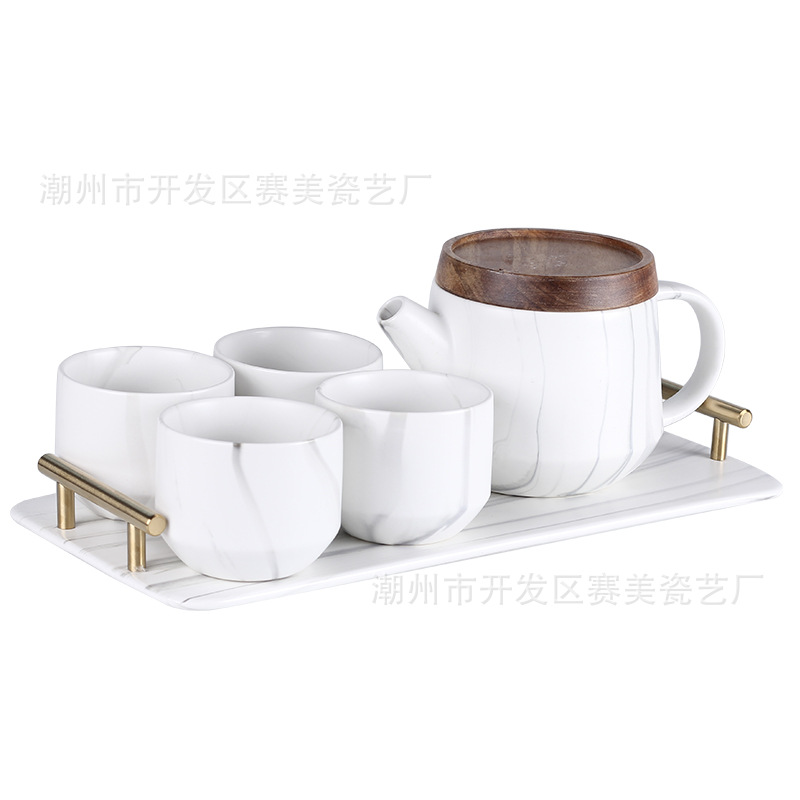 Directo de fábrica creativa flor juego de té simple regalo del hogar con la bandeja juego de té una olla cuatro tazas de cerámica juego de té caja de regalo