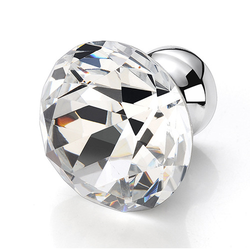 Factory direct supply European style diamond glass crystal handle modern simple golden zinc alloy bottom single hole round handle