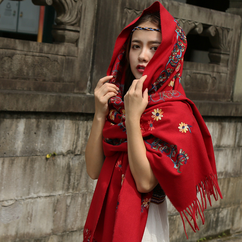 New Style Thickened Cashew Faux Cashmere Scarf Embroidered Scarf Ethnic Style Shawl Dual-purpose Women's Autumn and Winter