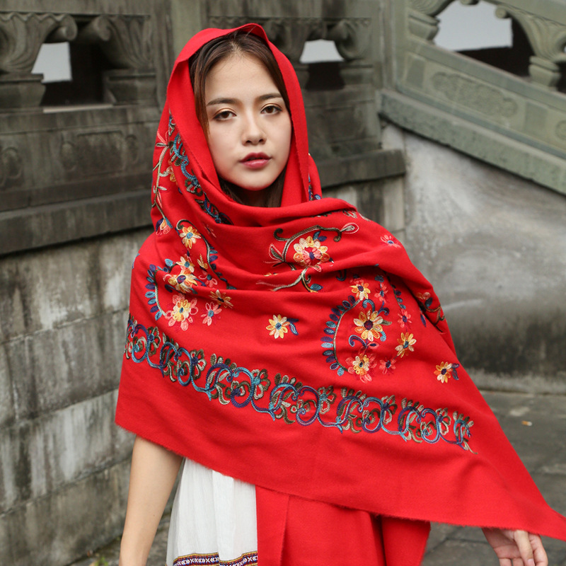 New Style Thickened Cashew Faux Cashmere Scarf Embroidered Scarf Ethnic Style Shawl Dual-purpose Women's Autumn and Winter