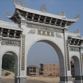 花岗岩石雕牌坊 冲天式山门牌楼图片 寺庙乡村入口石雕大门