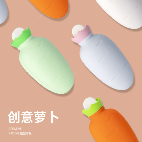 Winter Creative Water-Filled Hot Bag Cute Student Silicone Warm Hand Warmer with Fleece Outer Carrot Portable Hand Warmer