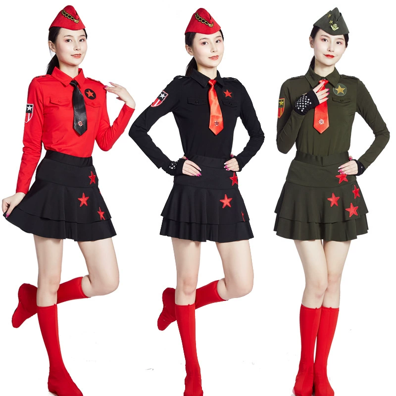 Одежда для танцев Sailor женская футболка с длинными рукавами красная черная пятизвездочная квадратная танцевальная производительность для военных фанатов