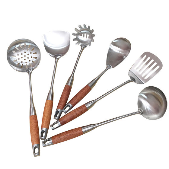 201 stainless steel spatula household kitchen utensils cooking suit rosewood handle soup spoon Colander cooking spatula wholesale