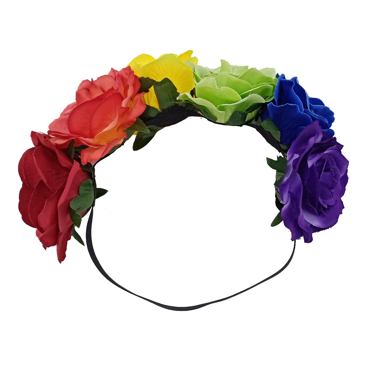 Hawaii 6 colores Arco Iris guirnalda banda para el cabello Amazon Venta caliente 11CM tela flor artificial accesorios para el cabello tocado de novia
