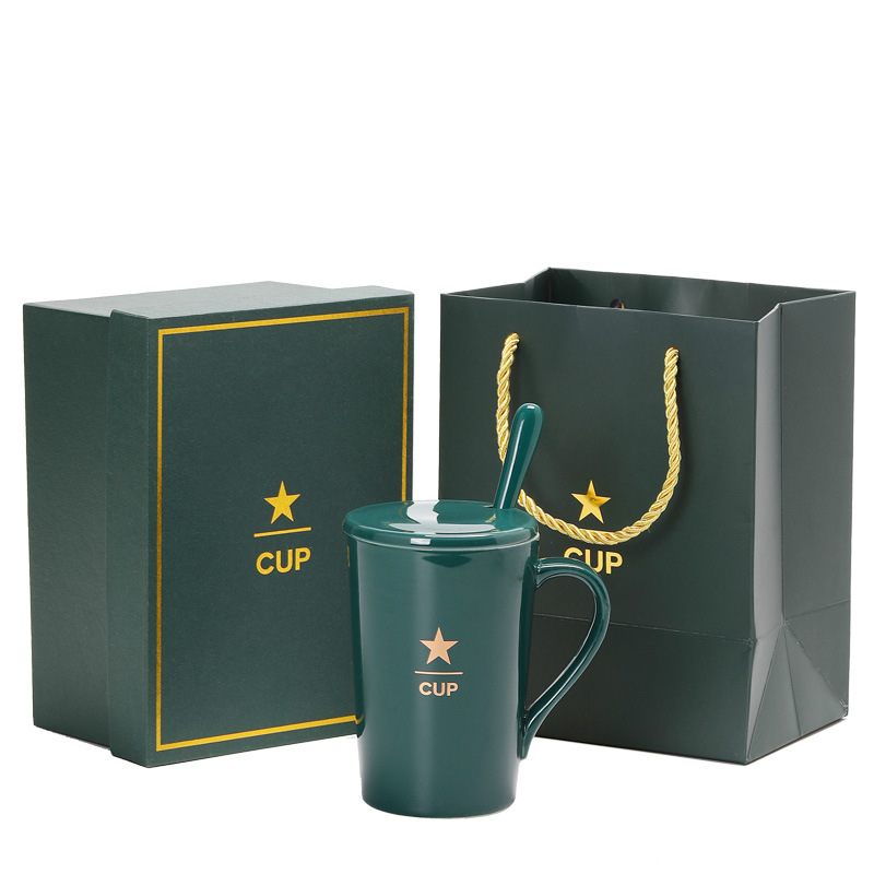 Taza de cerámica Taza de café Taza publicitaria Taza de agua con tapa Cuchara Caja de regalo Taza impresa Regalo LOGO