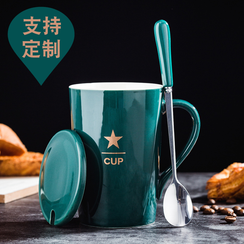 Taza de cerámica Taza de café Taza publicitaria Taza de agua con tapa Cuchara Caja de regalo Taza impresa Regalo LOGO