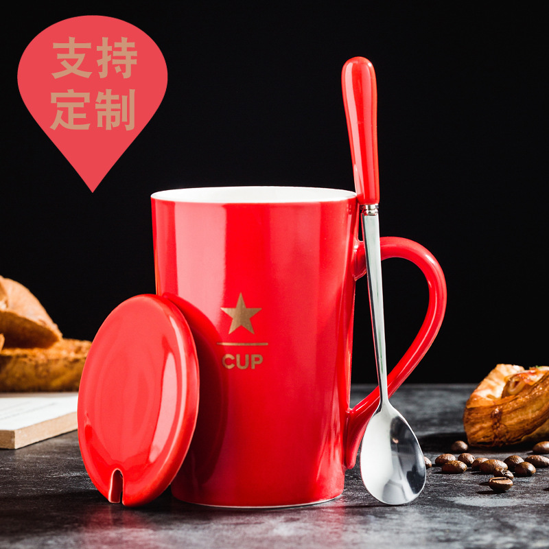 Taza de cerámica Taza de café Taza publicitaria Taza de agua con tapa Cuchara Caja de regalo Taza impresa Regalo LOGO