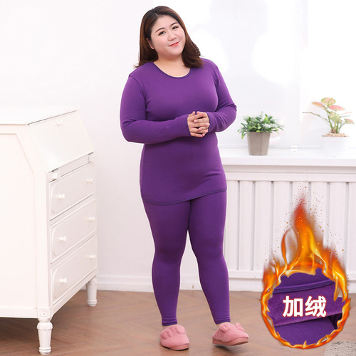 Plus size women's velvet thickened warm red underwear set for women  new fat mm autumn clothes and autumn pants warm clothes