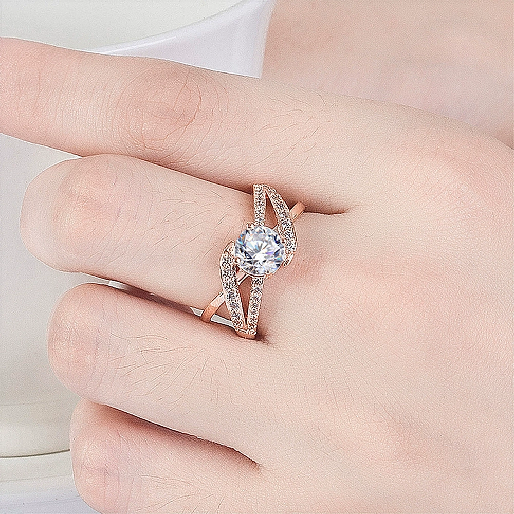 卡莱美 Golden gemstone ring with zircon, wish, pink gold, European style, micro incrustation, diamond encrusted