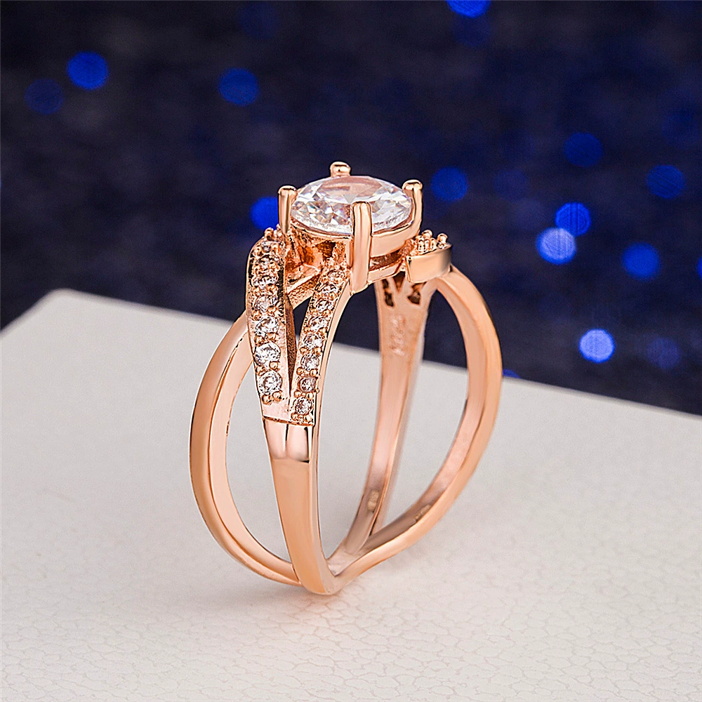 卡莱美 Golden gemstone ring with zircon, wish, pink gold, European style, micro incrustation, diamond encrusted