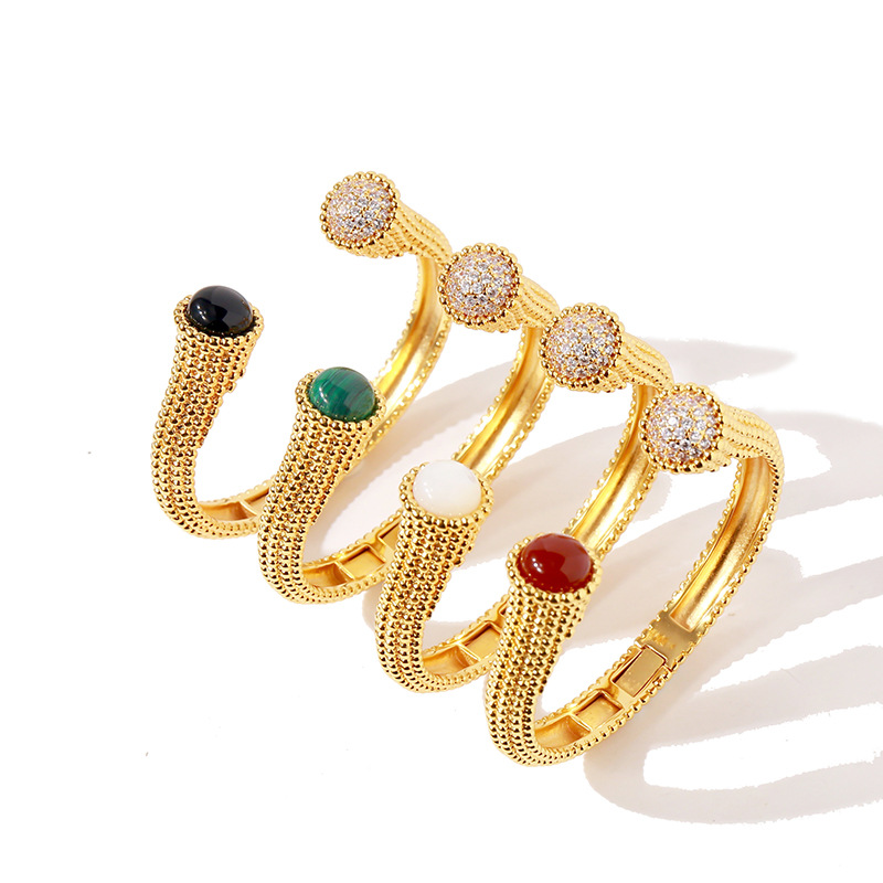 Classic spherical agate asymmetrical full metal bracelet