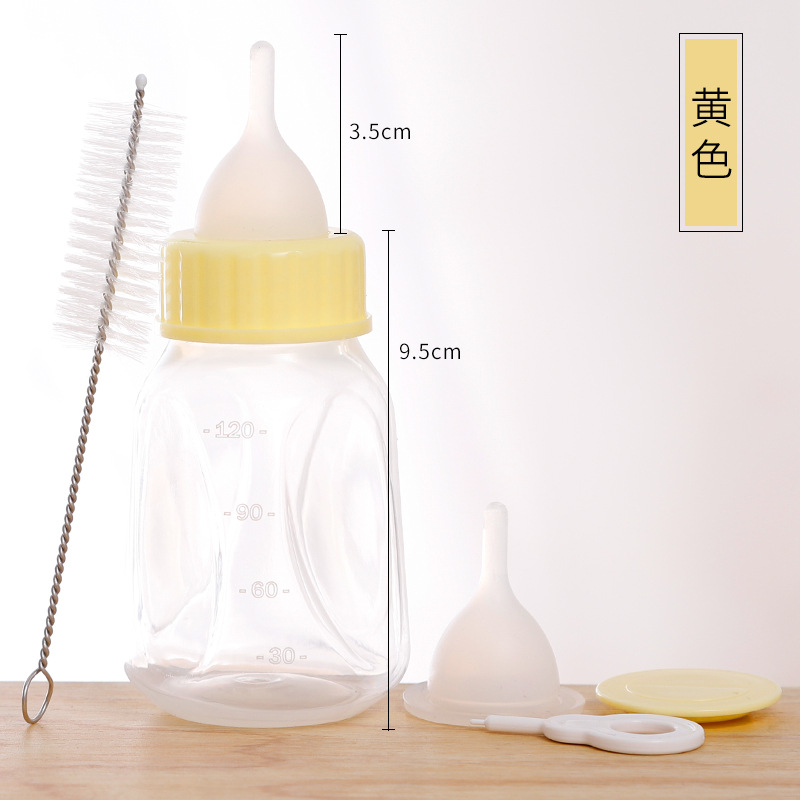 En stock al por mayor pipitao anti-desbordamiento doble pezón botella de alimentación para mascotas 120ml botella de alimentación de gato botella de alimentación de agua cachorro