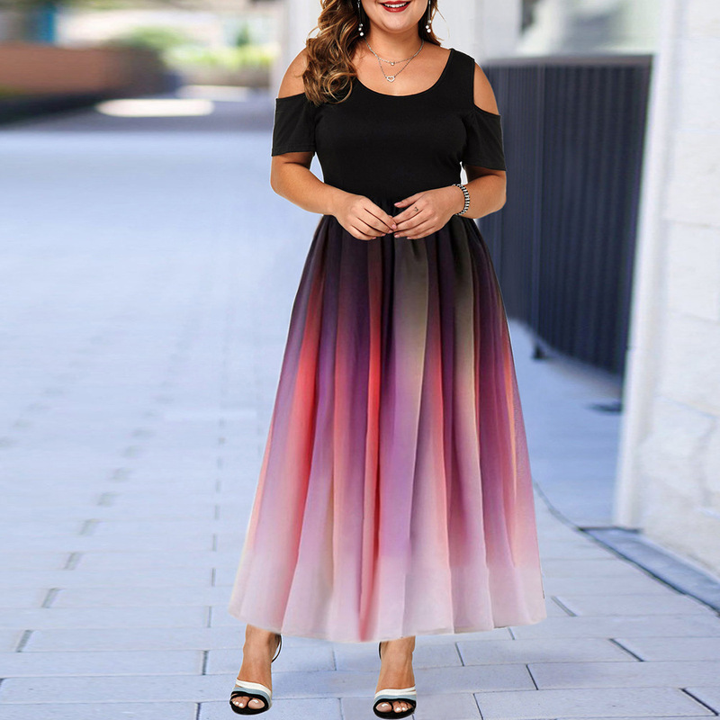 ebay AliExpress 2024 party dress dress slim sexy gradient off-the-shoulder plus size women's dress long dress