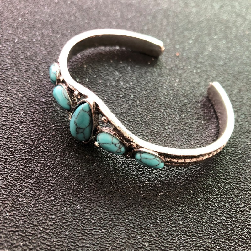 Europa y América Bohemia retro turquesa tallada hueco forma geométrica pulsera apertura ajustable
