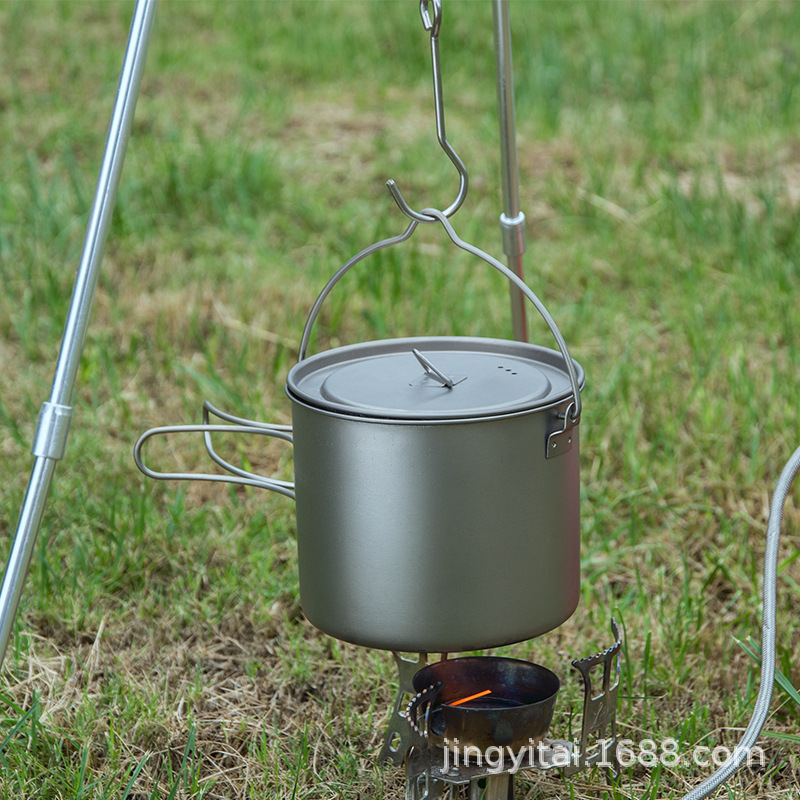 Olla colgante de titanio puro Kangtai, taza de titanio de 750ml-2800ml con asa y gancho, olla de titanio para acampar, taza de café ligera