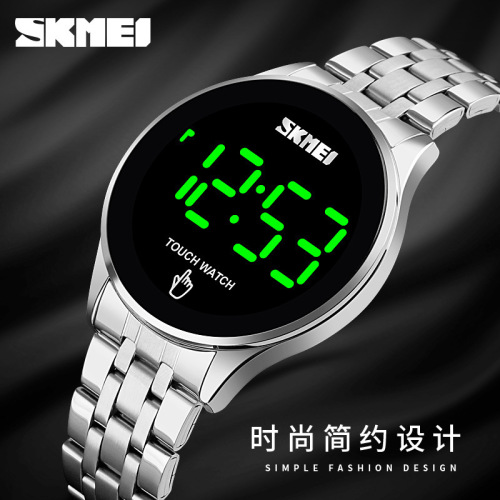 SKMEI brand strength merchant fashion simple touch screen men's multi-functional LED stainless steel electronic watch