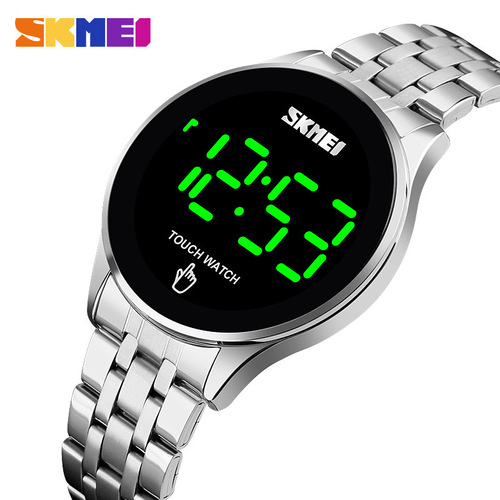 SKMEI brand strength merchant fashion simple touch screen men's multi-functional LED stainless steel electronic watch
