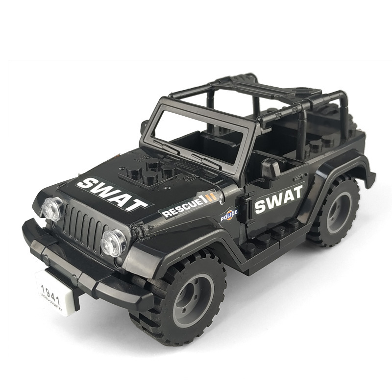 Jeep Cross-Border Wholesale Children's Assembly Small Particle Building Block Toys, Swat Figures, Weapon Accessories, Hong Kong Military