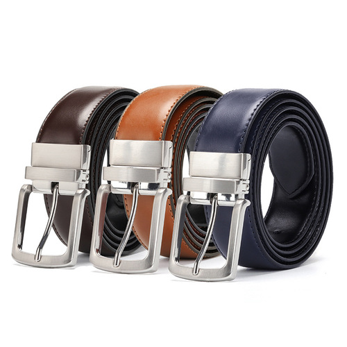 Belt men's rotating pin buckle belt buckle double-sided belt manufacturer belt cowhide men's belt drop shipping