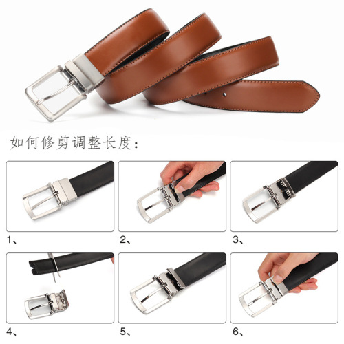 Belt men's rotating pin buckle belt buckle double-sided belt manufacturer belt cowhide men's belt drop shipping