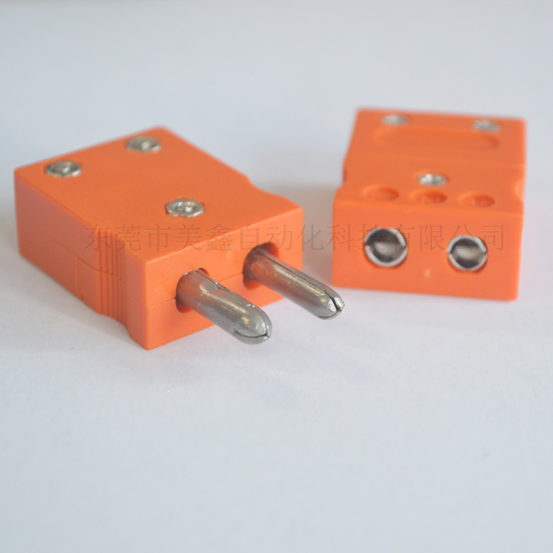 N型热电偶大插头插座空心圆柱插脚橘红色连接器接插件