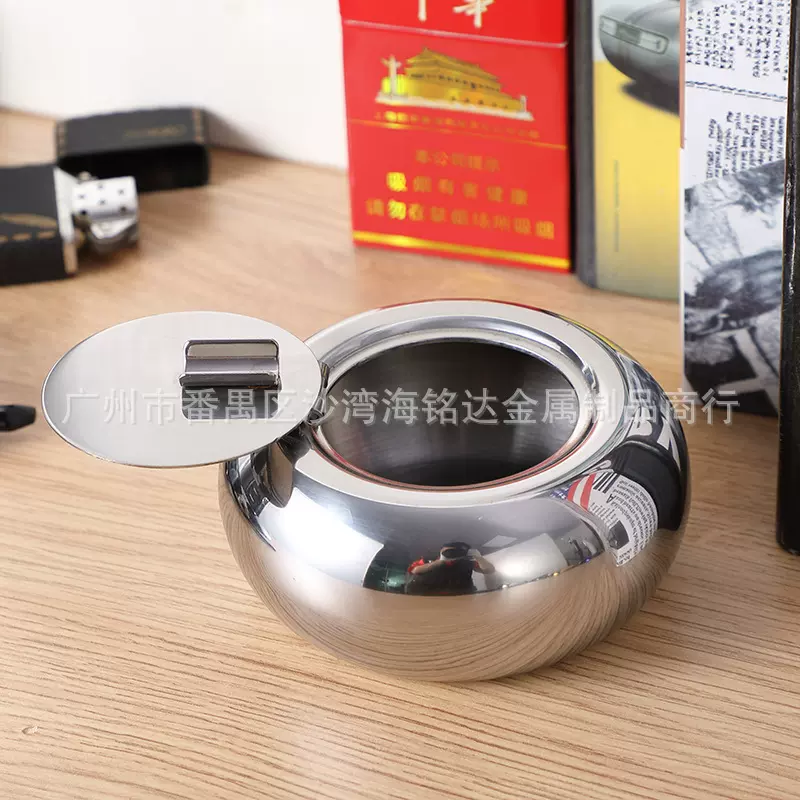 现货直供不锈钢烟灰缸 带盖烟灰缸车载烟灰盅鼓形烟灰缸