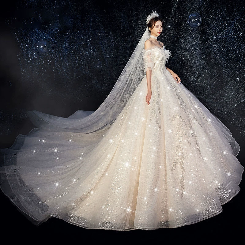 Свадебное платье 2025 Новый Mori Bride Dragon Tail Shoulder Net Red Douyin Суперфея Мечта класса люкс