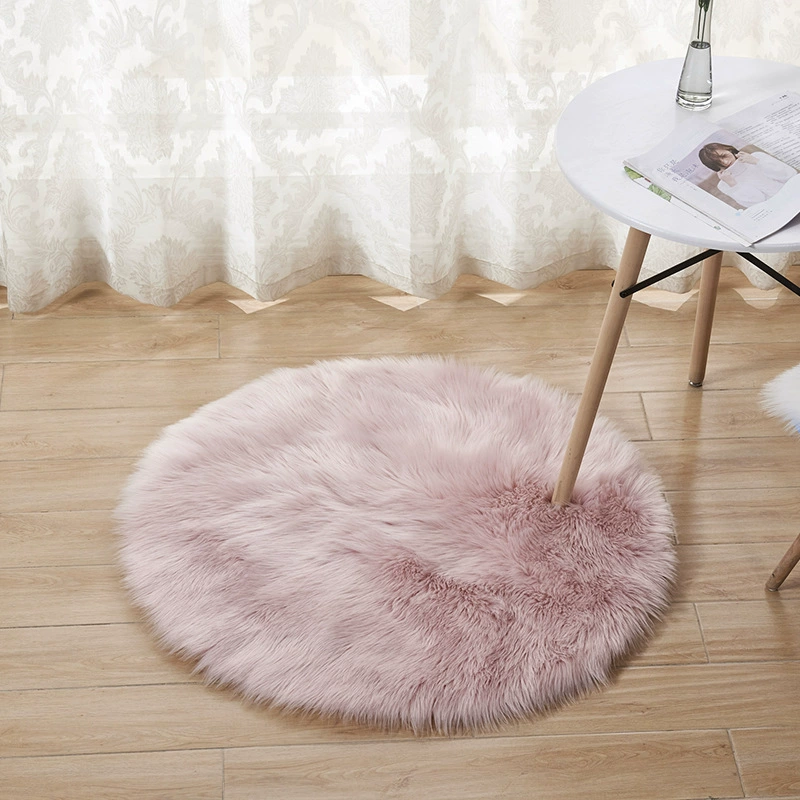 Round Imitation Wool Plush Rug, Machine-Washable, Solid Colors, Diameter 30–180 mm
