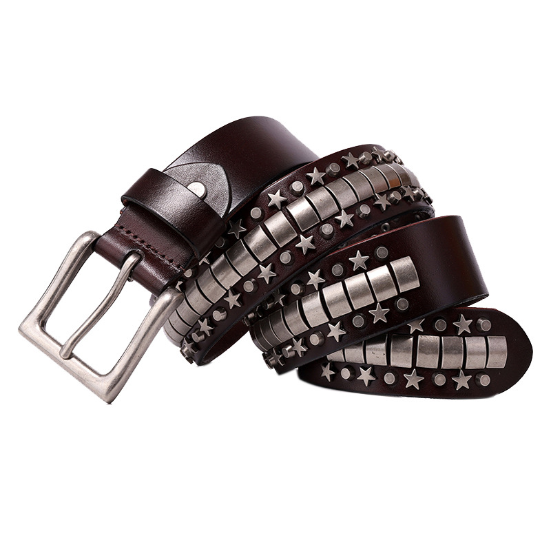 Leather belt, punk style, cowhide