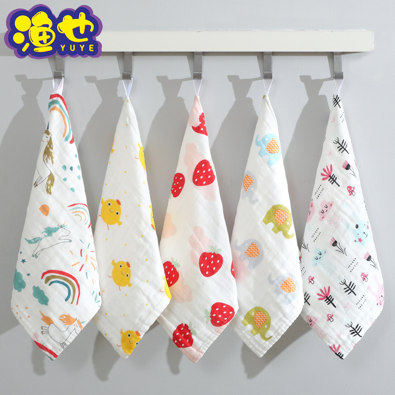 Six-Layer High-Density Pure Cotton Gauze Square Towel Baby Type a Printed Towel Kidsren's Towel Saliva Towel Pure Cotton Wholesale