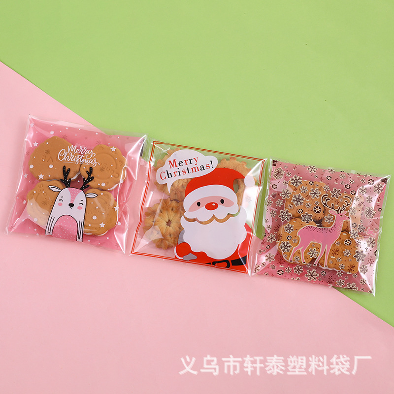 Original Navidad Old Pink ELK regalo copo de nieve crujiente caramelo cookie bolsa de embalaje autoadhesiva 100 piezas
