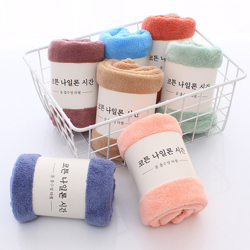 High-density coral velvet large towel, hair-drying towel with bound edges, plain color, soft and thickened, water-absorbent adult couple's face and bath towel