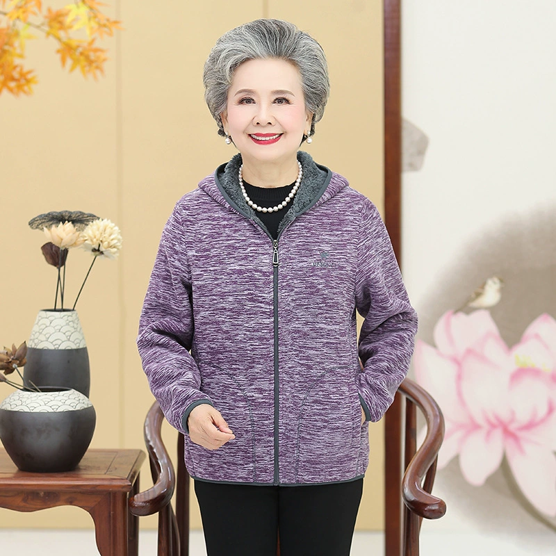 Fleece sweatshirt, demi-season jacket for mother, 2019, for middle age