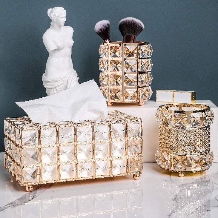 Crystal makeup brush manicure tool storage box girl shining glass decoration beauty brush cosmetic pen holder brush