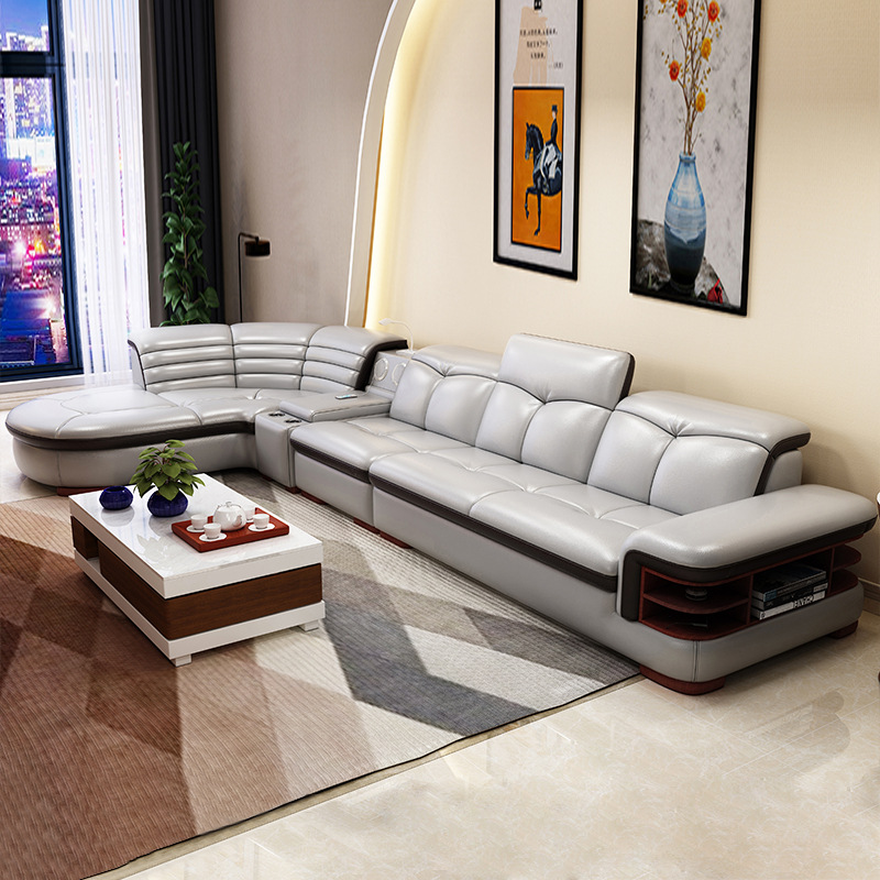 Juego de sofás de cuero, muebles para sala de estar de apartamento pequeño, sofá de cuero esquinero en forma de L, moderno, minimalista y multifuncional, venta al por mayor.