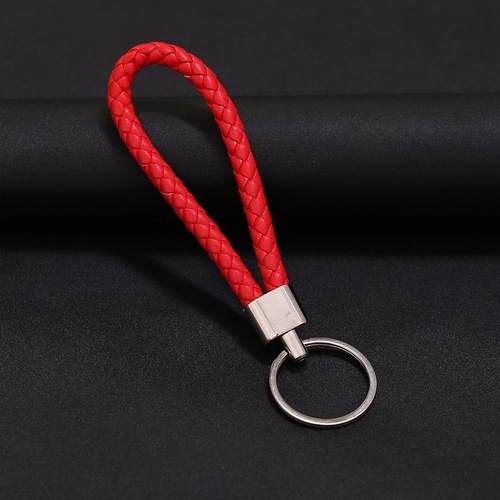 Creative woven leather rope keychain car pendant couple accessories pu key rope floor push small gift manufacturer wholesale