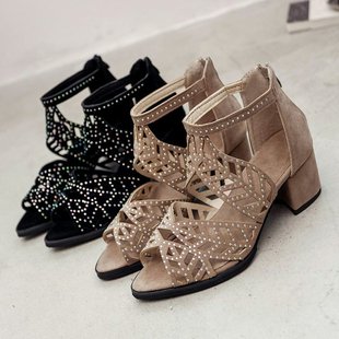 Fish toe sandals women's shoes summer new European and American temperament Harajuku breathable hollow block heel zipper large size high heels