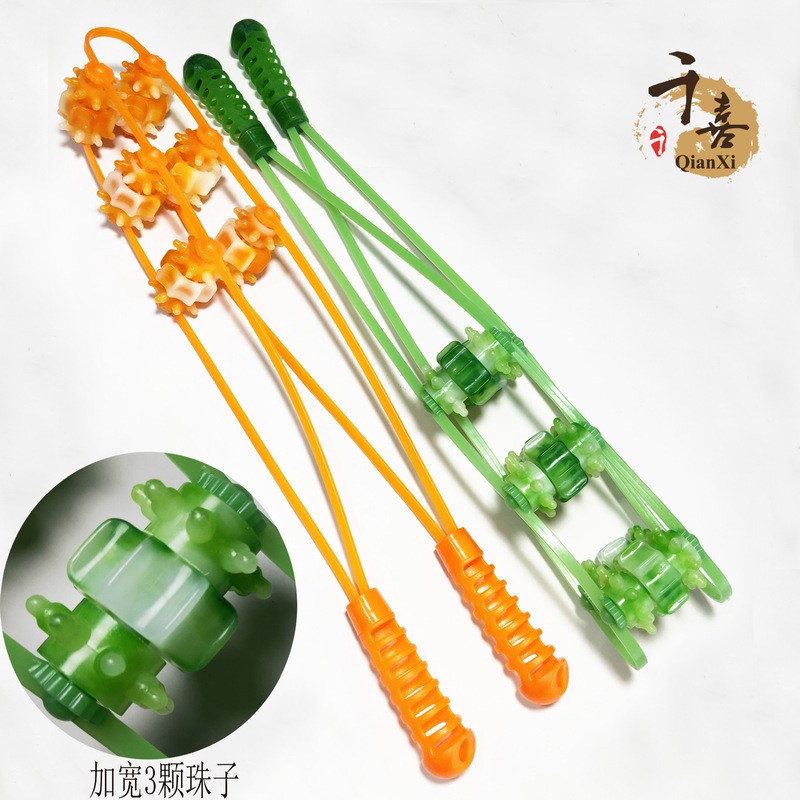 Source factory explosions imitation jade color three-row manual back strip massager two-color plastic roller lengthened and widened